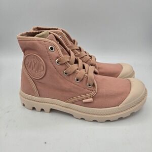 Palladium Women's Canvas Boots, Pink Casual Lace-Up High Top Sneakers Size 5.5